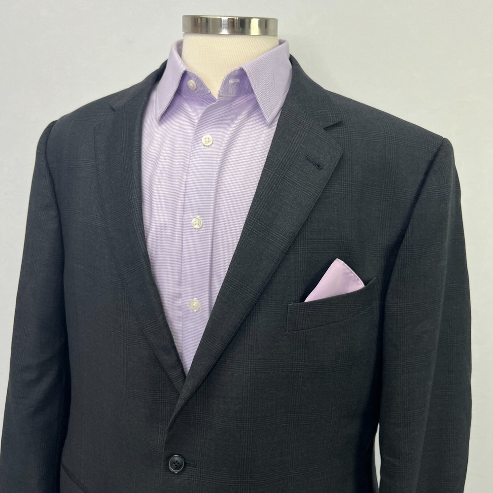 Joseph Abboud 48R Glen Check Blazer Angelico Super 100's Italian Wool Jacket USA